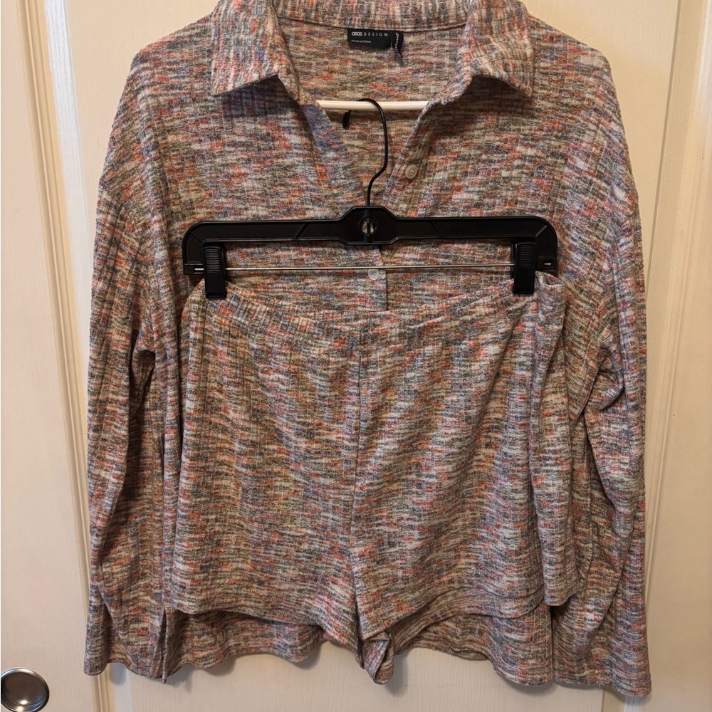 Multicolor ASOS Knit Shorts and Long Sleeve Shirt Lounge Set